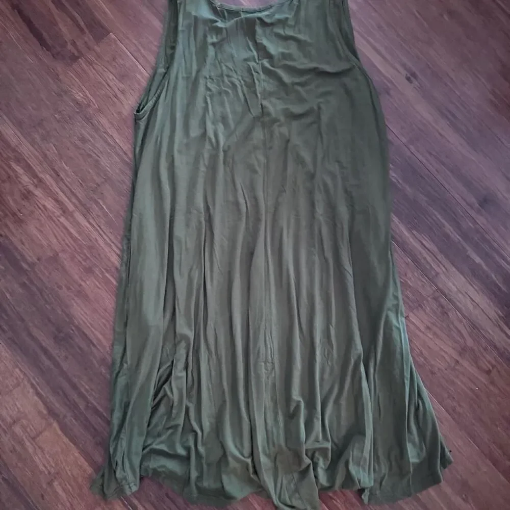 Boutique Boho Sleeveless V Tank Cotton Button Shift Mini Dress Olive Army Green